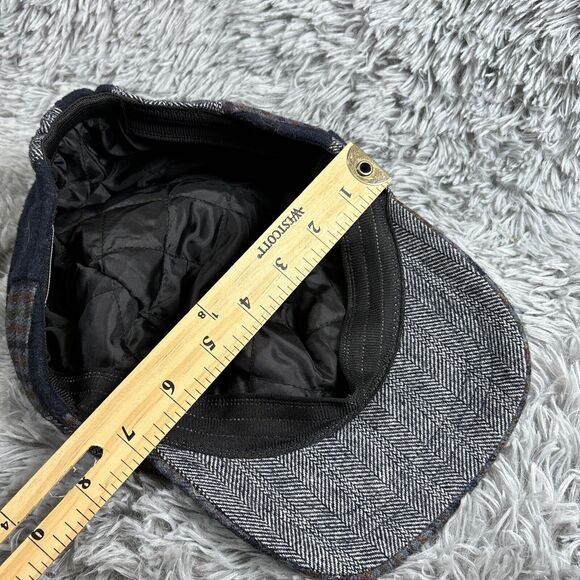 Patchwork Women’s Cap Hat Navy Blue Brim Plaid Tartan Retro 60s Mod MCM Artsy - Picture 10 of 10